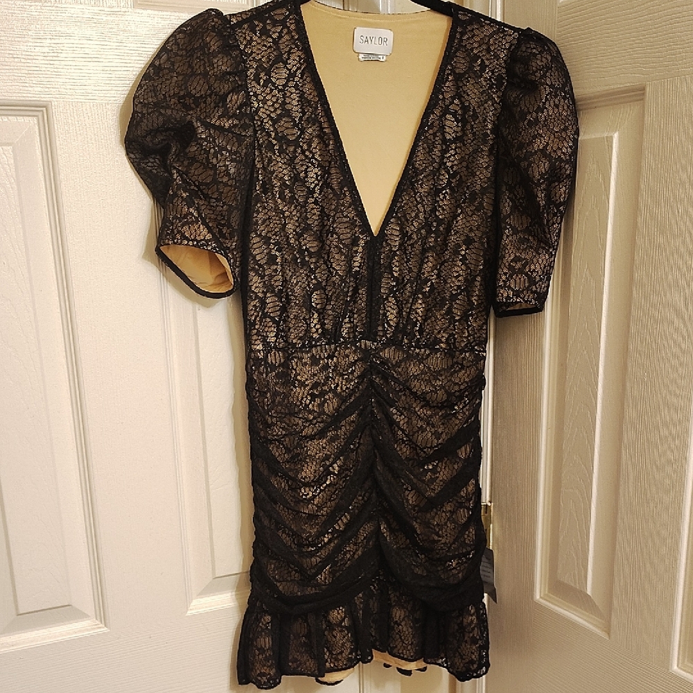 SAYLOR Black Lace Puff Sleeve Dress